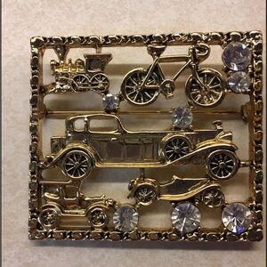 Unique Pin With Cars Trains and Bicycles Square Shaped